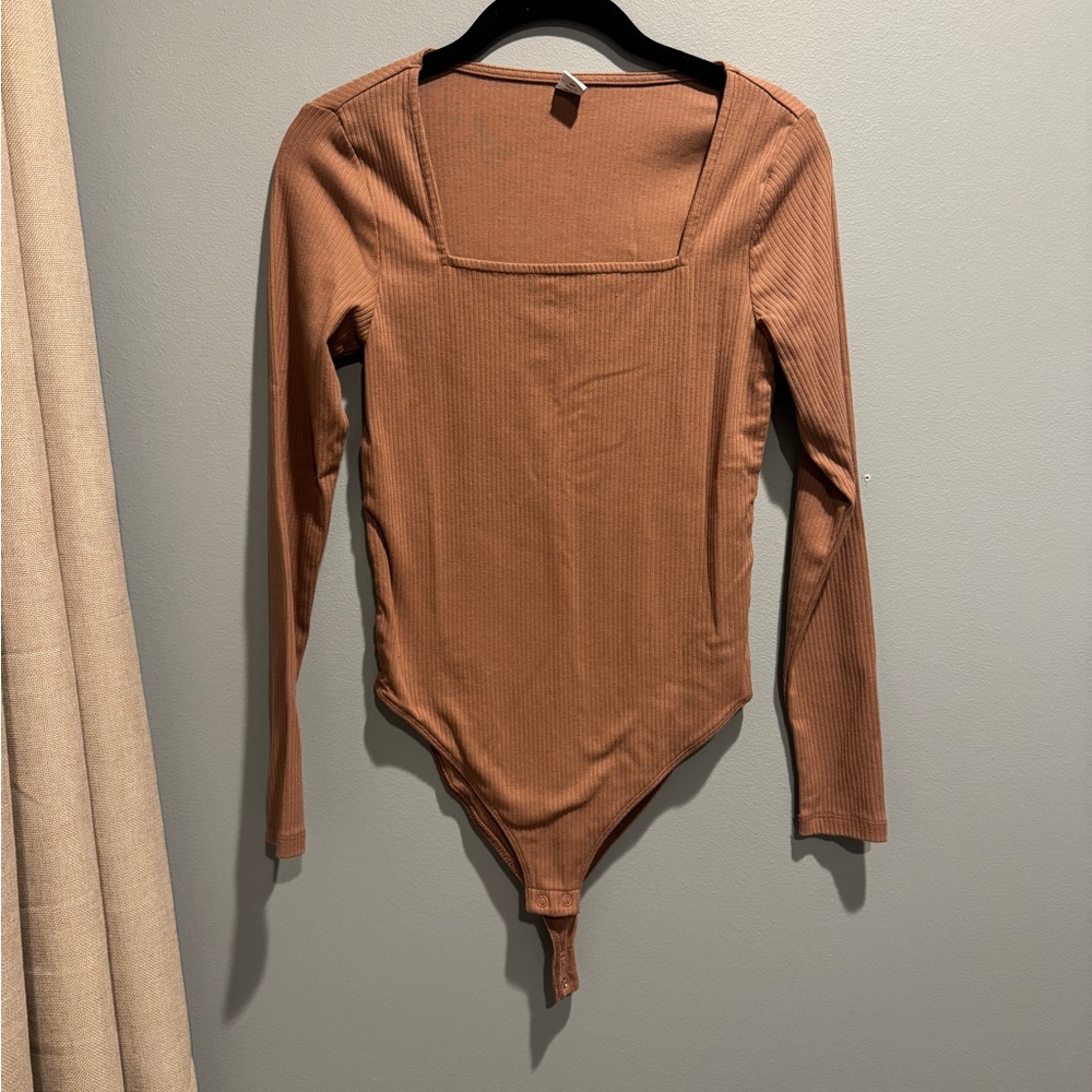 Old Navy Fitted Asymmetrical Ribbed Bodysuit - Tan